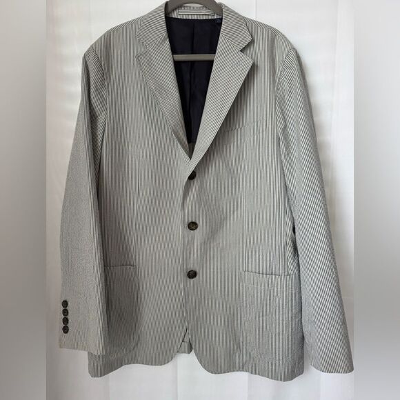 Faconnable Blue White Striped Seersucker Cotton Sport Coat Blazer 56L Preppy - Picture 6 of 12